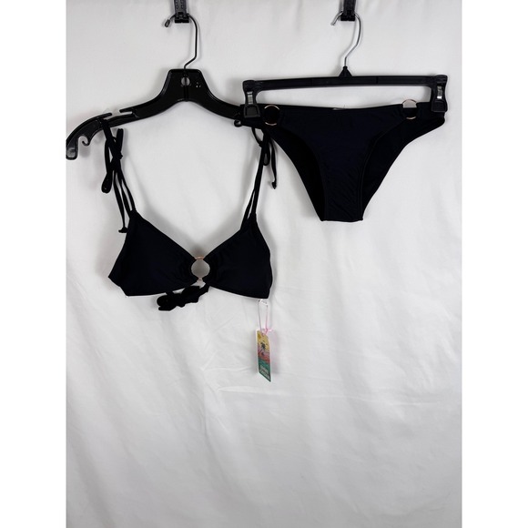 Emme Jordan Black Bikini Set Ring Detail Tie Straps Swimsuit small size‎ - Picture 2 of 8